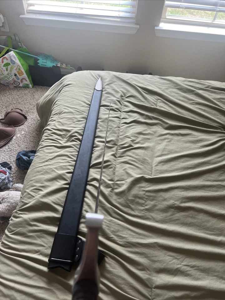 本州战术宽剑 - 1060 高碳钢带缎面不锈钢口音 — 第 3/4 张图片