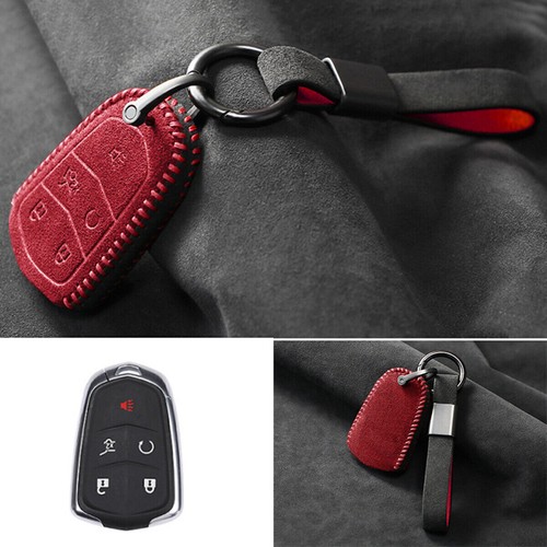Full Suede Covered Key Fob Remote Protector Holder Cover Case For Cadillac A - Picture 5 of 10