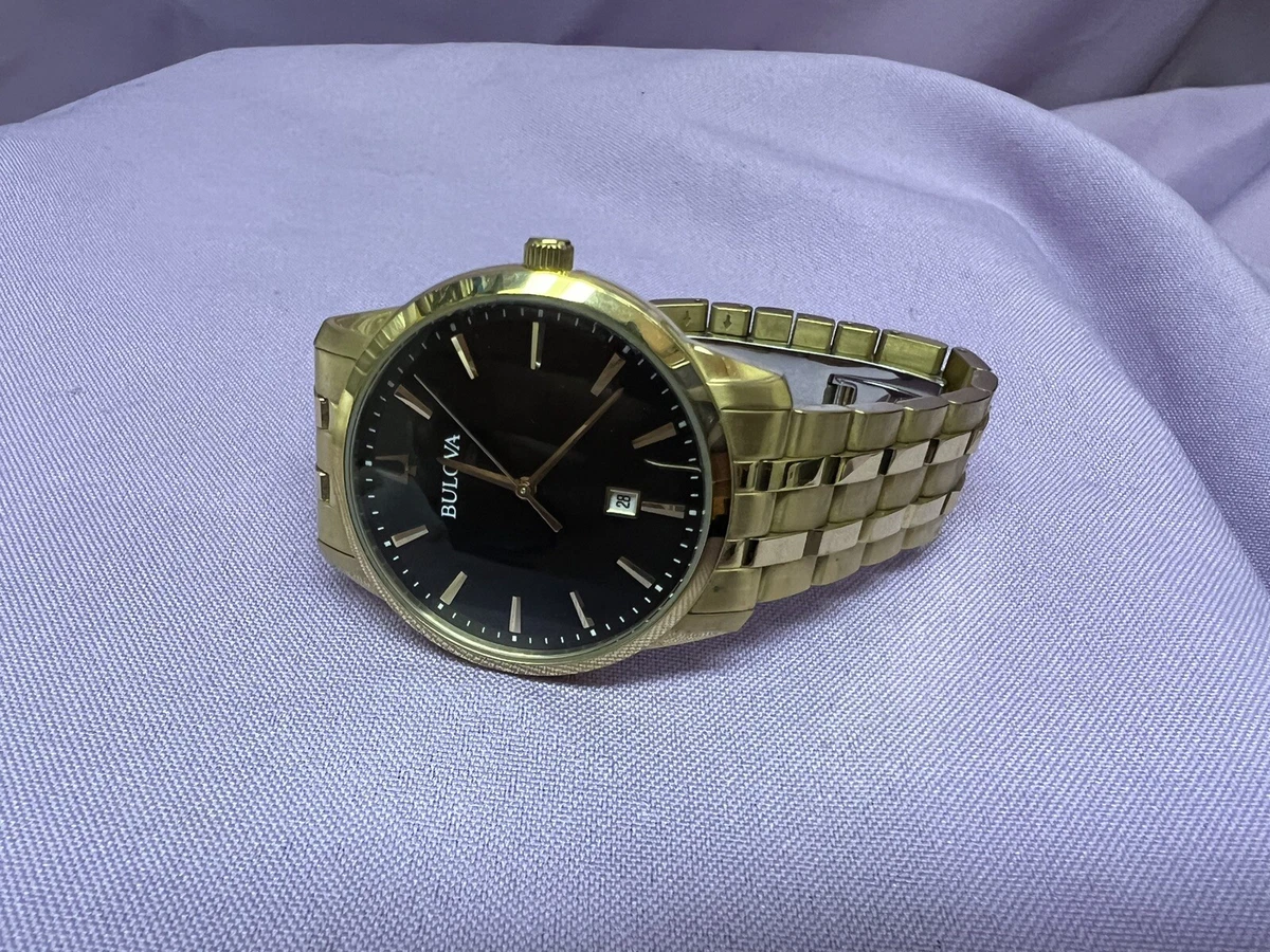 Bulova Sutton Black Dial Gold Tone Stainless Steel Men s Watch 97B194