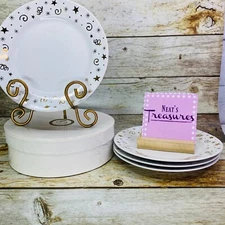 Pampered Chef CELEBRATION #1996 Holiday Gold Star Swirl White Dessert Plate Box