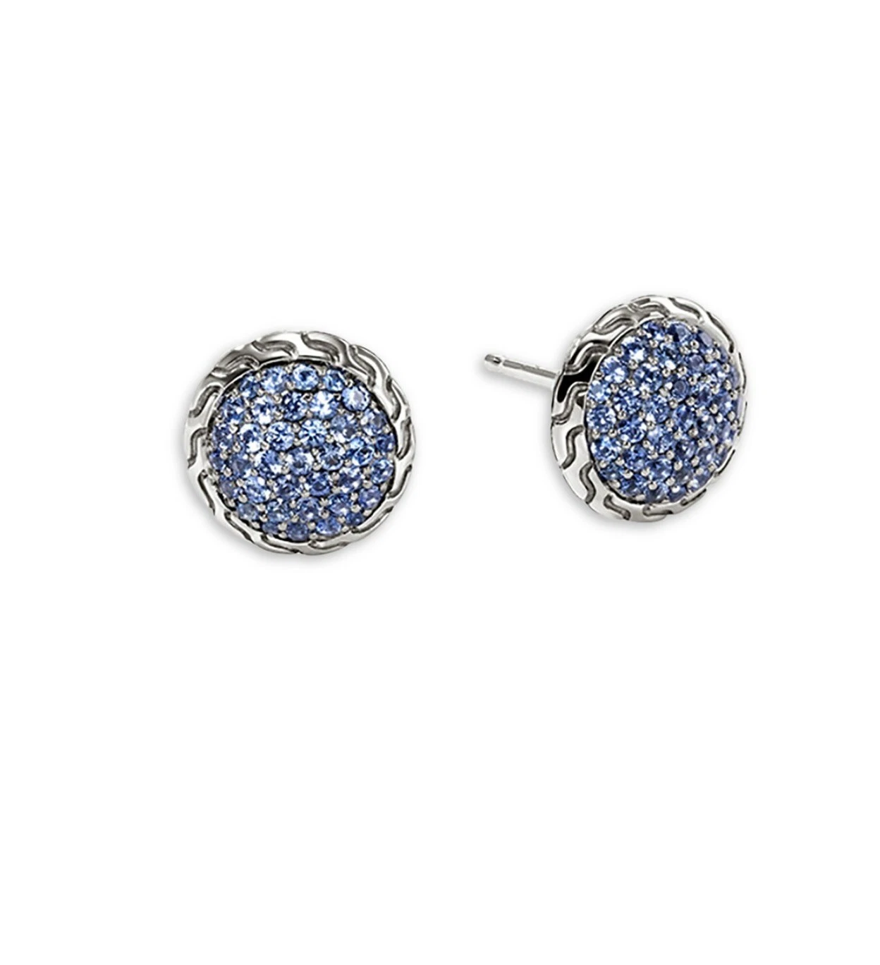 John Hardy JH Essential Pavé Stud Earrings, Blue Sapphires Sterling Silver 10MM