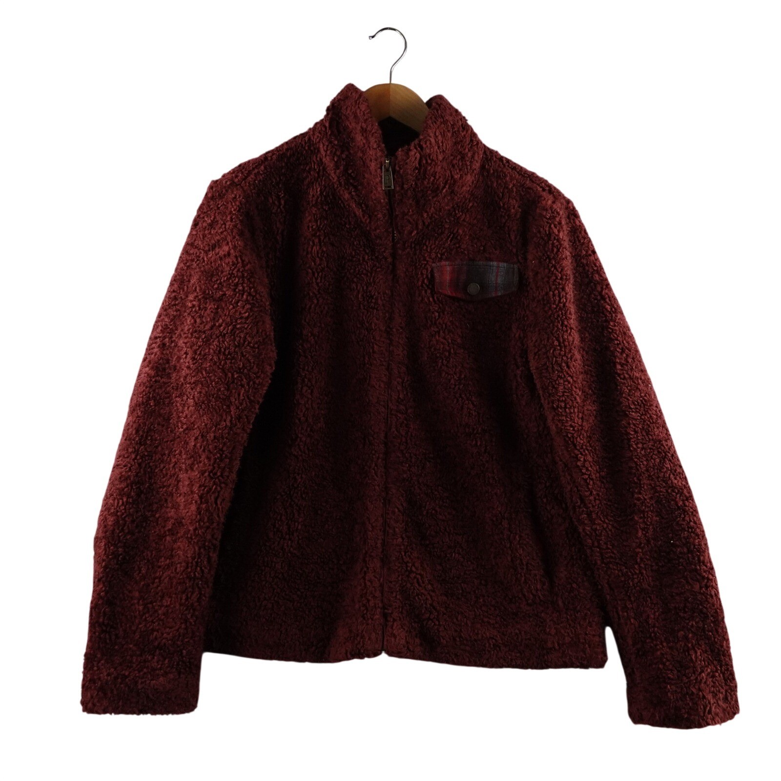 Pendleton Burgundy Fuzzy Fleece Plaid Lined Zip Up Jacket Women M Sherpa Flannel