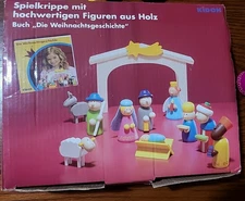 Wood Nativity Manger Set Germany Kids Spielkrippe  Decor Multicolor Child Play