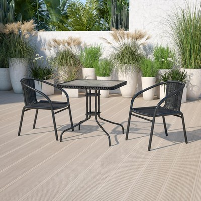 3-piece Metal/ Rattan Patio Dining Set With 28-inch Square Table - 28 W X 28 D X