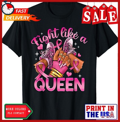 Fck Cancer Fight Like A Queen Breast Cancer Afro Girl Nail T-shirt