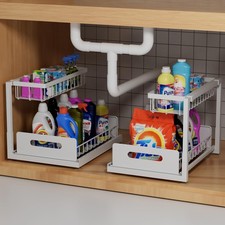 2-Tier Under Sink Slide Out Organizer, 2 Pack Pull Out Cabinet Storage Shelf ...