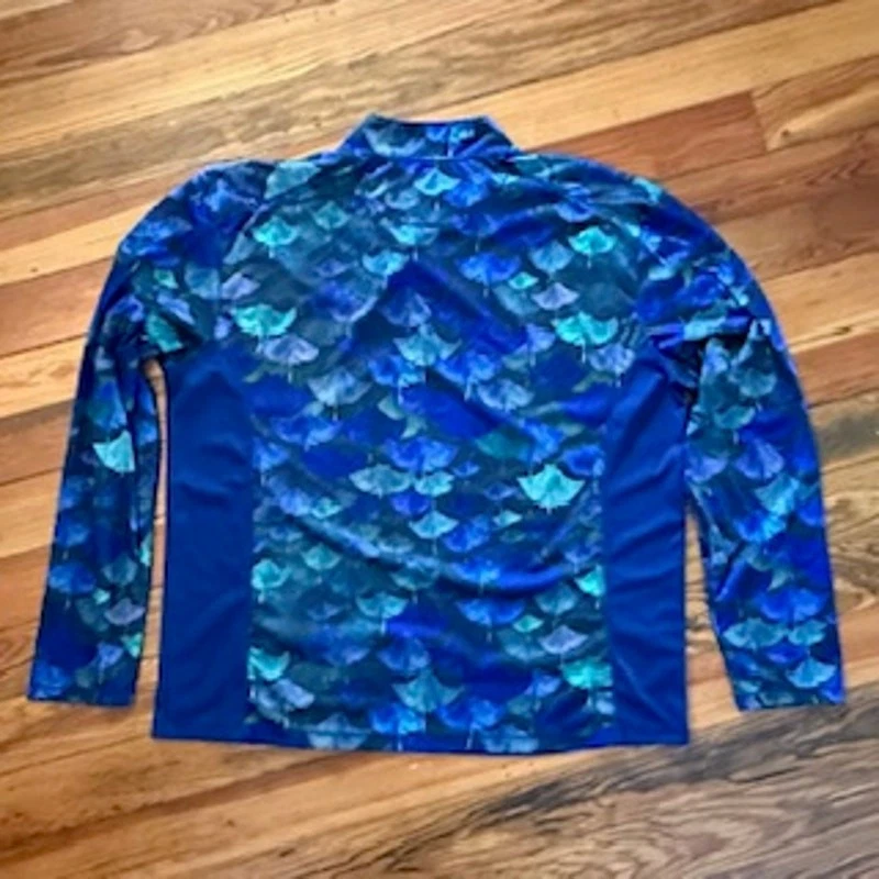 Reel Legends Men Shirt 3x 1/4 Zip Pullover Blue Stingray AOP Fish  - Image 3 of 4