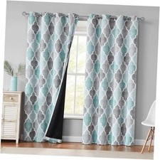 100 Blackout Curtains 108 50"W x 108"L Pack of 2 Grommet  Aqua and Grey