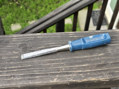 #ad Vintage Stanley 1 2quot; Bevel Edge Wood Chisel Blue Plastic Handle 7 1 2quot; USA $6.99