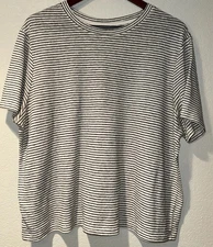 Linen Blend Tee Top Womens XXL Short Sleeve Boxy Striped Nautical Preppy Beach