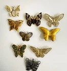 Vintage Gold Tone Brooch Lot 9 Butterfly Pins Retro Costume Jewelry Filagree
