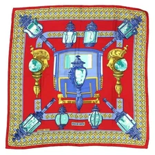 Sale HERMES Scarf Carr 90 FEUX DE ROUTE Lantern of the Horse drawn Carriage Red