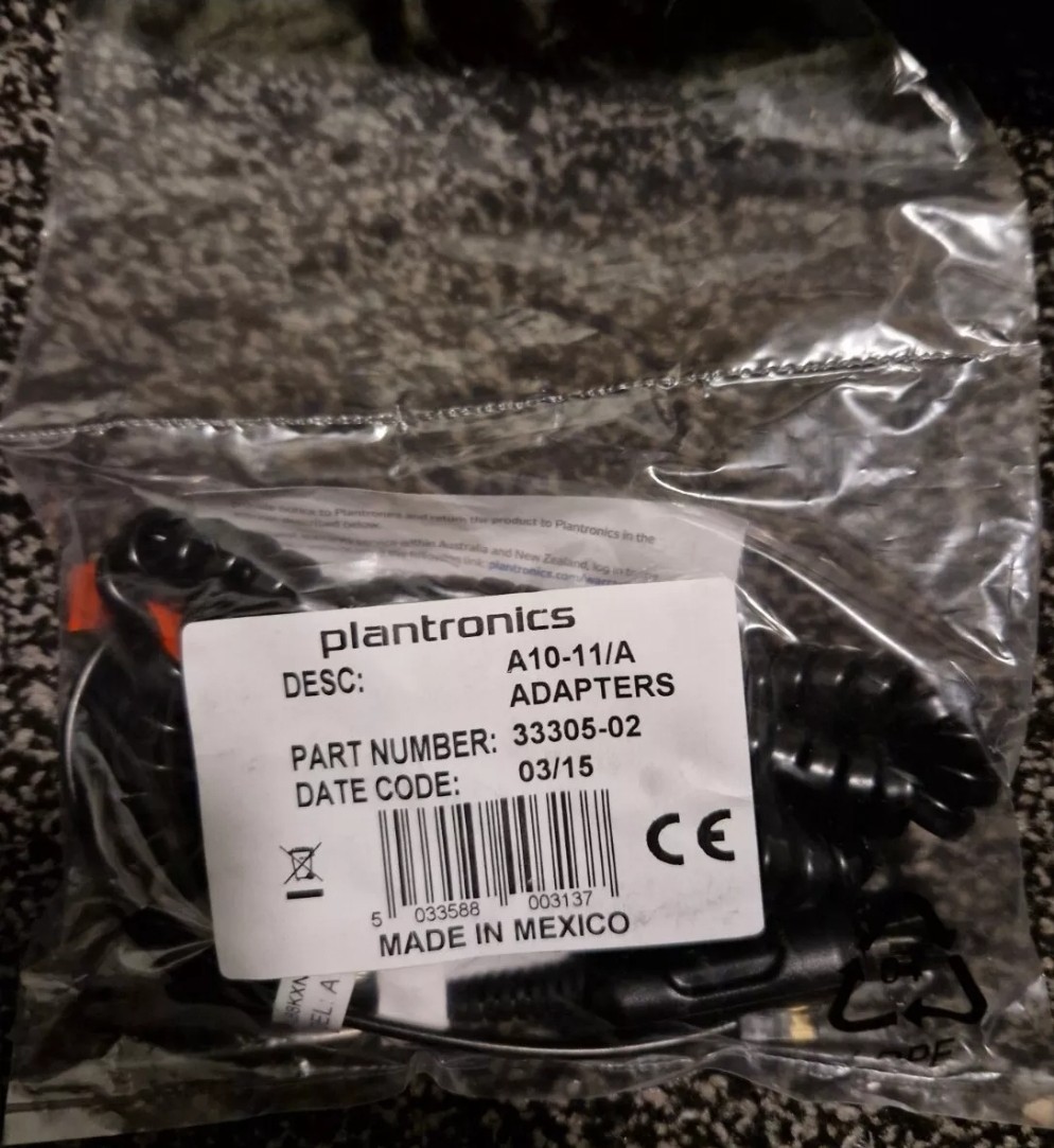 Plantronics A10-11/A Adapter Cable Headset To Phones Part No 33305