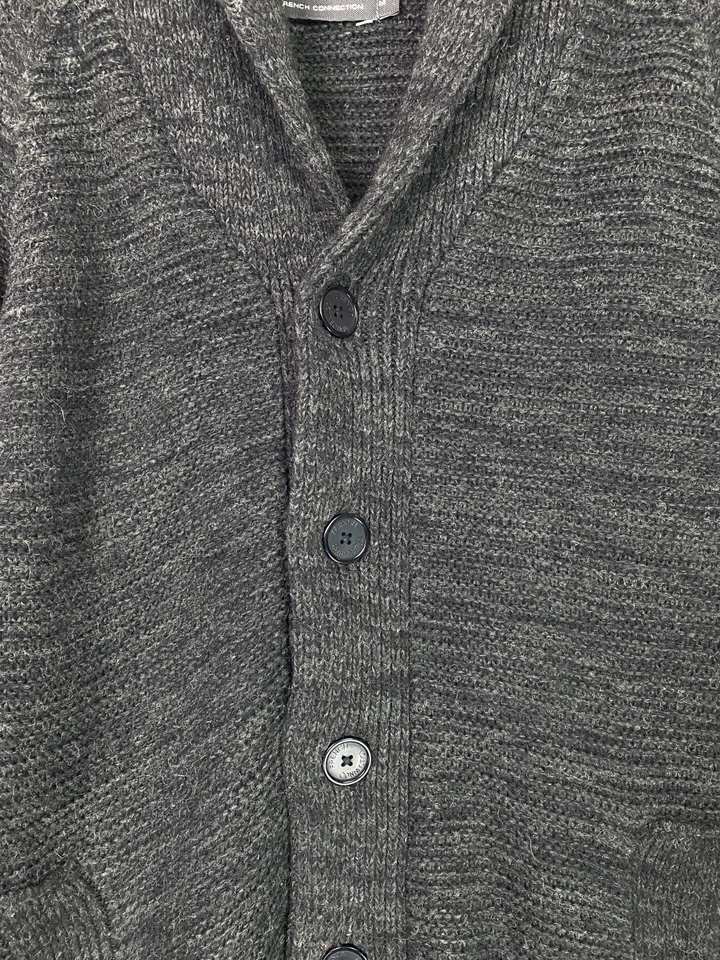 French Connection Charcoal Marl Wool Blend Button Cardigan Shawl Collar UK  M - Image 4 of 4