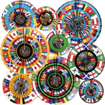World Party Cup Decorations - 18PCS World Soccer Cup Party Paper Fans Hanging