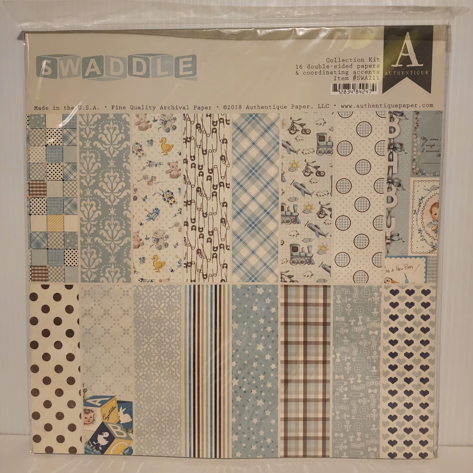 Authentique SWADDLE Baby Boy Collection Kit 12x12 Scrapbook Paper