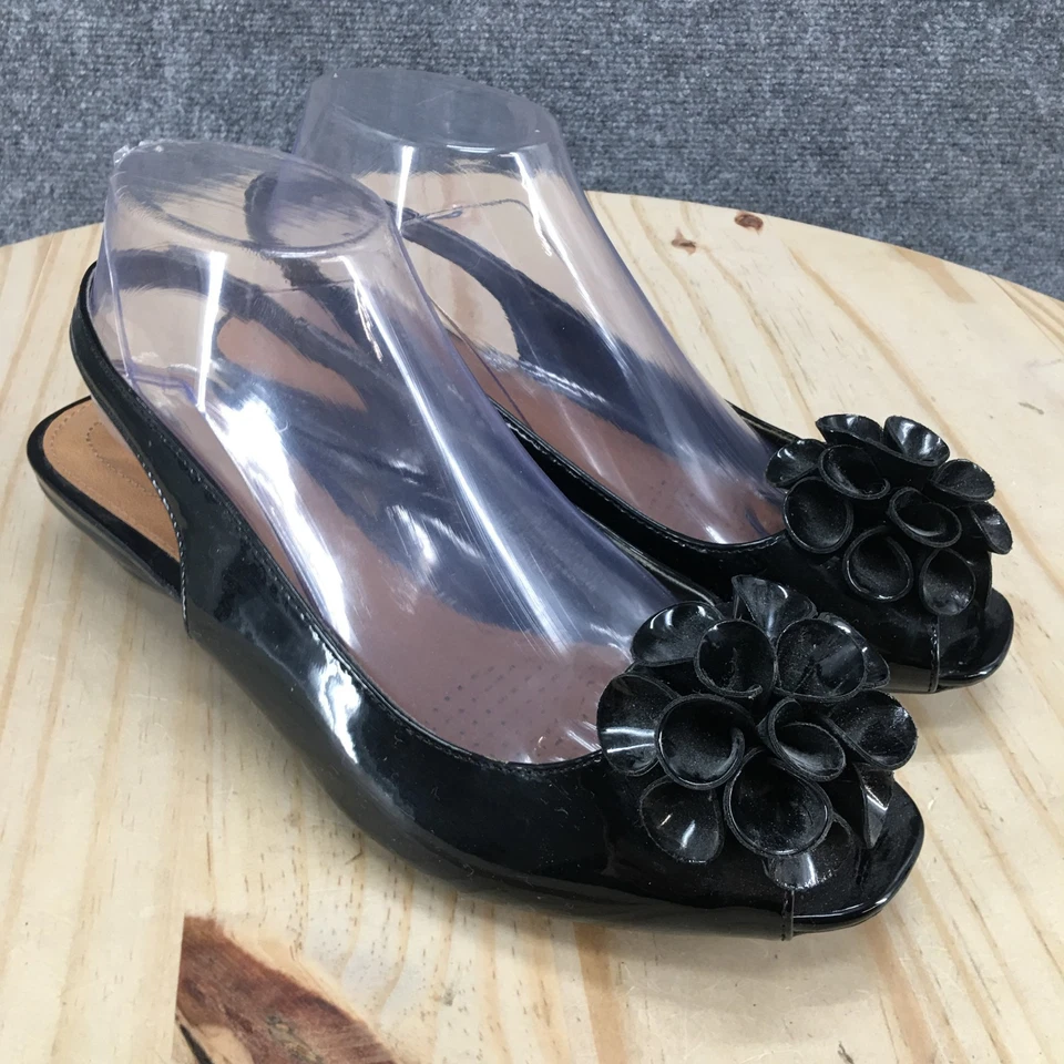 Comfortview Sandals Womens 8.5 W Dee Low Heels Peep Toe Slingback Black Casual - Image 3 of 4