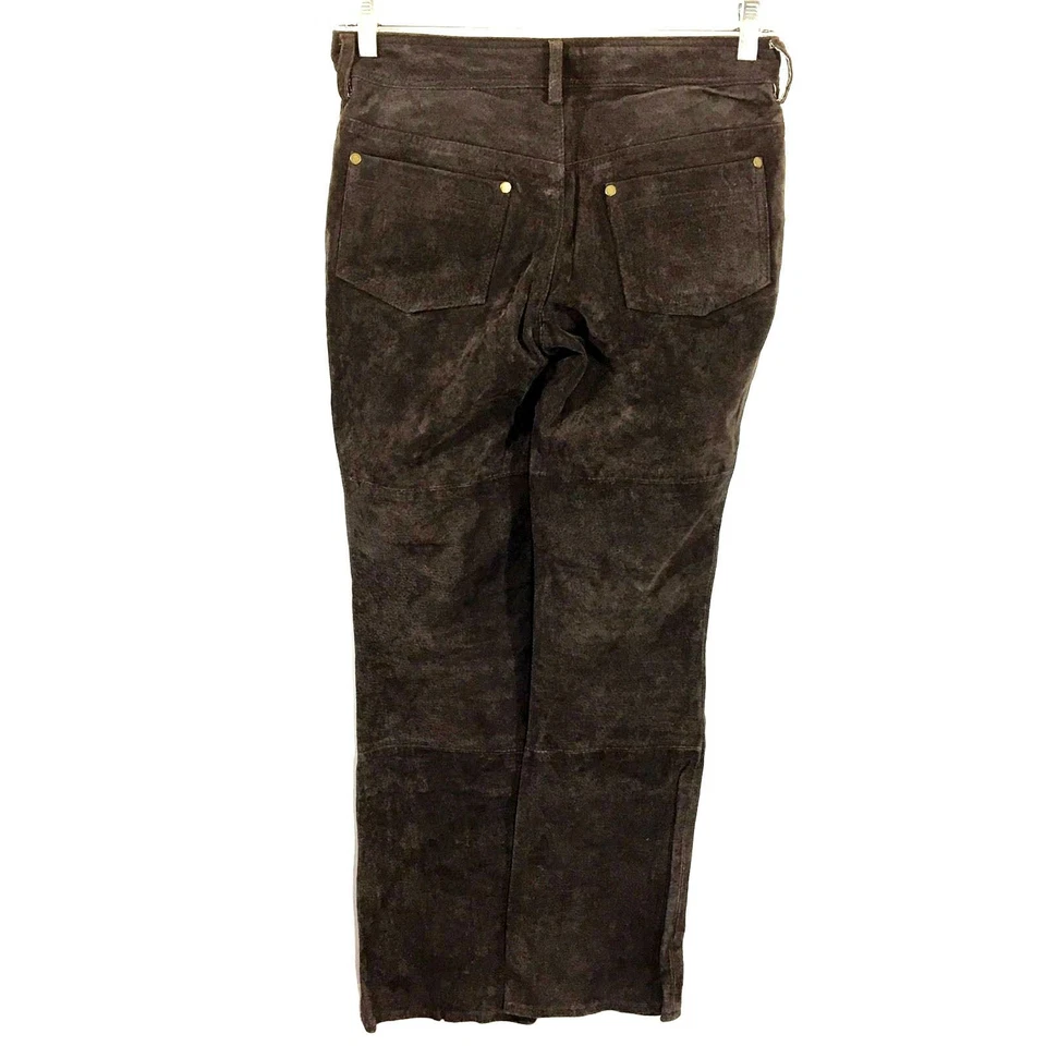 BB Dakota Pret A Porter Vintage Brown Leather Pants Gold Button Fly Women 5 / 6 - Image 2 of 4