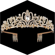 Gold Crown for Women Crystal Princess Tiaras Rhinestone Queen Headband Wedding B