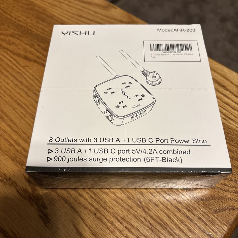 New, YISHU 8 Outlets, Surge Protector, Power Strip With 3 USB A, 1 USB C Port