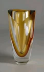 Vintage Sommerso Murano Blown Faceted Cut Glass Amber Yellow 10.5"