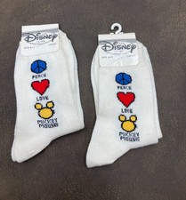 Vtg Collectible 2 Pair New Womens Peace Love Mickey Mouse Socks Sz 9-11