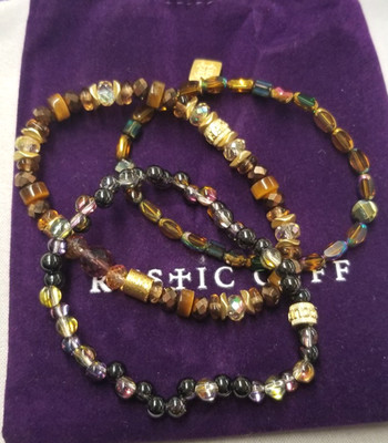 Rustic Cuff  Beaded Stretch Bracelet 7.5''