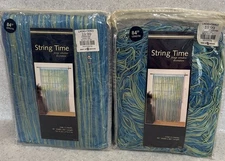2 Linens N Things String Time Fringe Window Or Door Panels 84”L Blue Green*READ*
