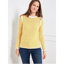 New Talbots Yellow Scallop Hem Stripe Crewneck Knit Sweater Size Medium P