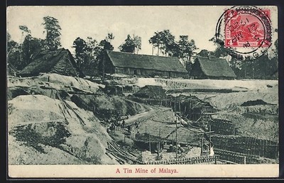 Ansichtskarte Malaya, A Tin Mine, Zinn-Mine 1920 