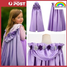 Girls Purple Satin Hooded Cloak Fairy Princess Dress Cape Christmas Cosplay