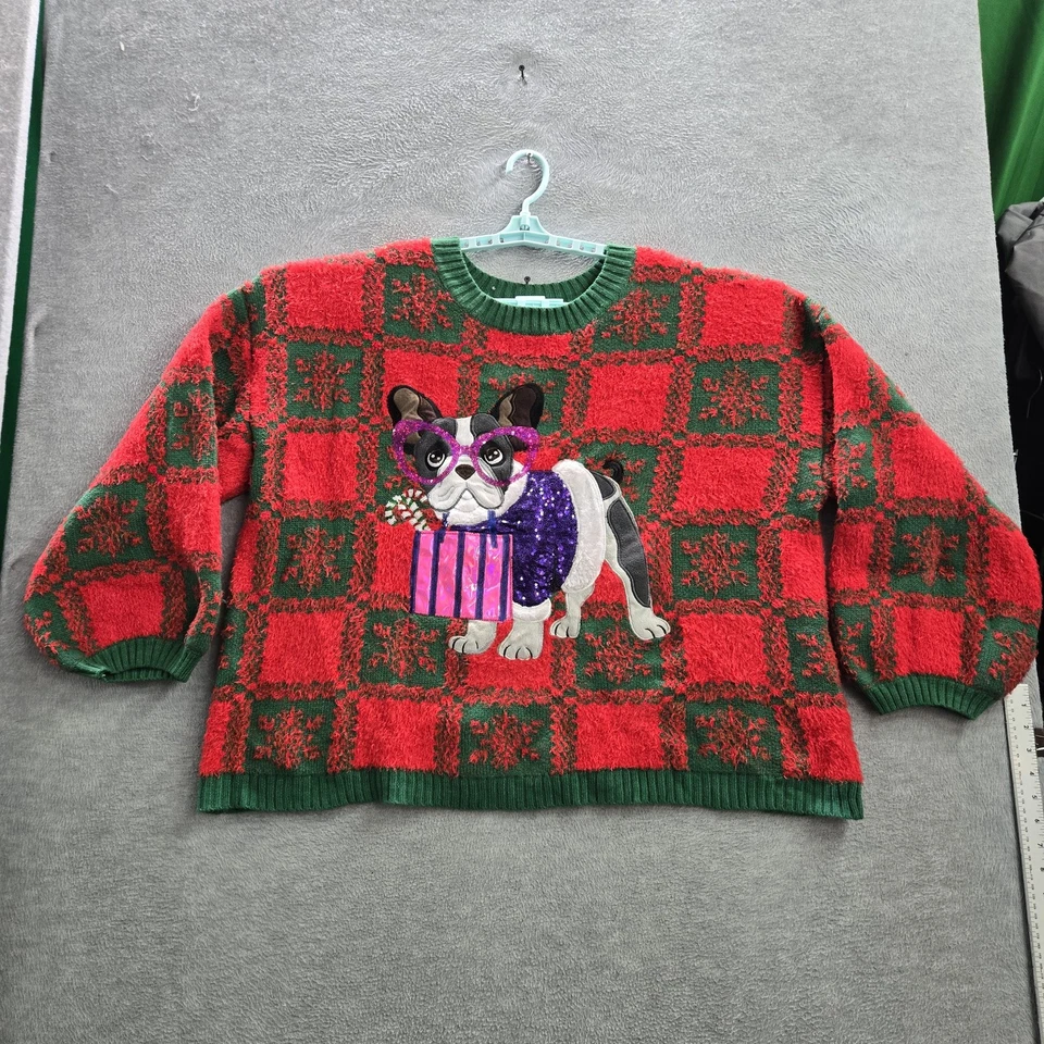 Suéter Holiday Time Mujer 3X (24W/26W) Rojo Geométrico Perro Regalo Feo Foto 2 de 4