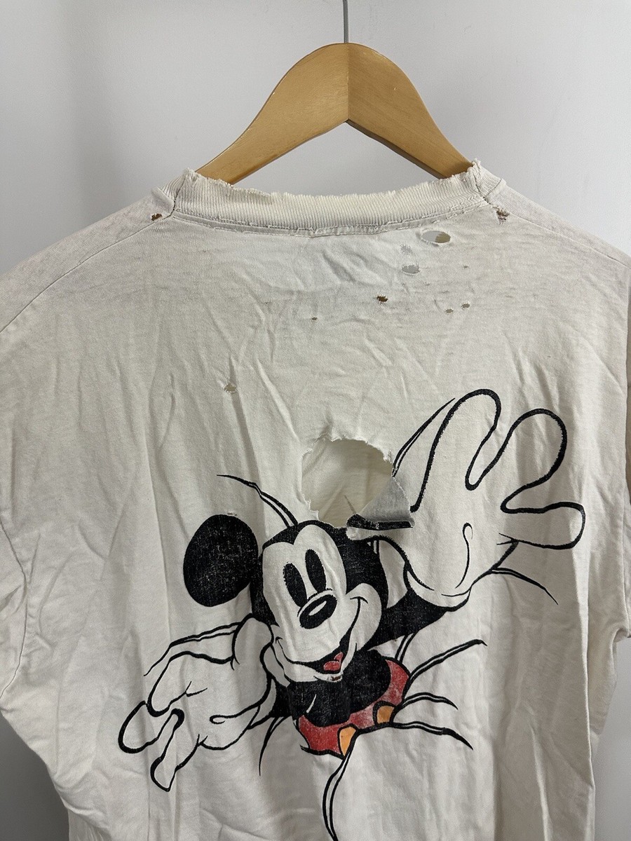 VTG 90s Mickey Mouse Break Through Thrashed Distressed Worn