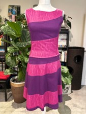 Purple Pink Retro Skunkfunk Dress, Stretch Fit & Flare, Below Knee, Size 10/ 36