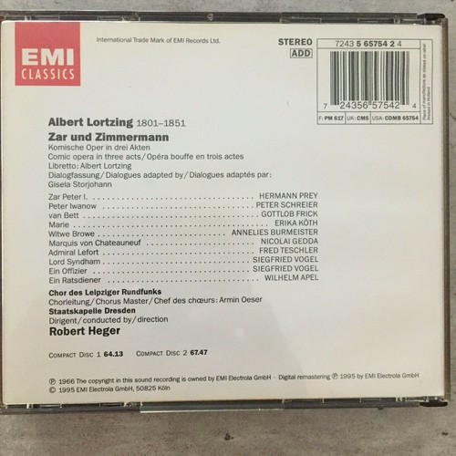 LORTZING: Zar und Zimmermann - Prey/Frick - Heger (2-CD-Box EMI 7243 565754/neu) - Picture 2 of 3