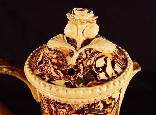 EXTREMELY RARE 1830 TEA POT with ROSE FINIAL MARBLED AGATE MOCHA WARE MOCHAWARE - Picture 10 of 16