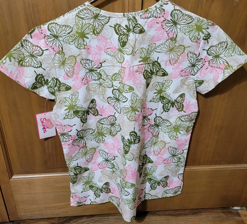 NWT - VERY PRETTY BUTTERFLY PRINT IN OLIVE GREEN & PINK.  SIZE: X-SMALL - Image 4 of 4