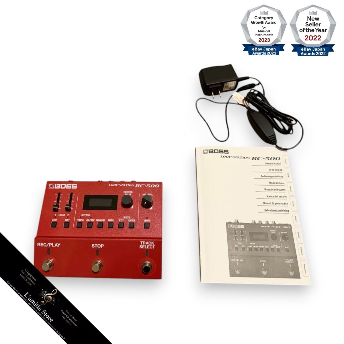 Boss RC-500+AC Loop Station Dual Track Looper Sampler Guitar Pedal