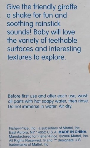 Giraffe Rainstick Rattle By FISHER-PRICE Teethable Surfaces 2006 Mattel Baby Toy - Picture 12 of 12