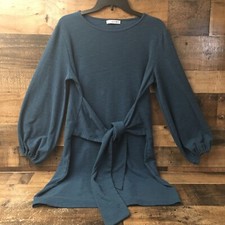 R Vivimos Dress Women XL Boho Mini Teal Tie Waist Retro Coastal Minimalist Party