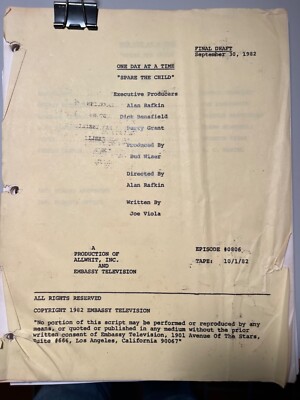 One Day at a Time - original script for 1980's sitcom - ''Spare the Child''