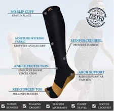 Copper Compression Socks 3 Pack S/M Men's Women's New In Package Black