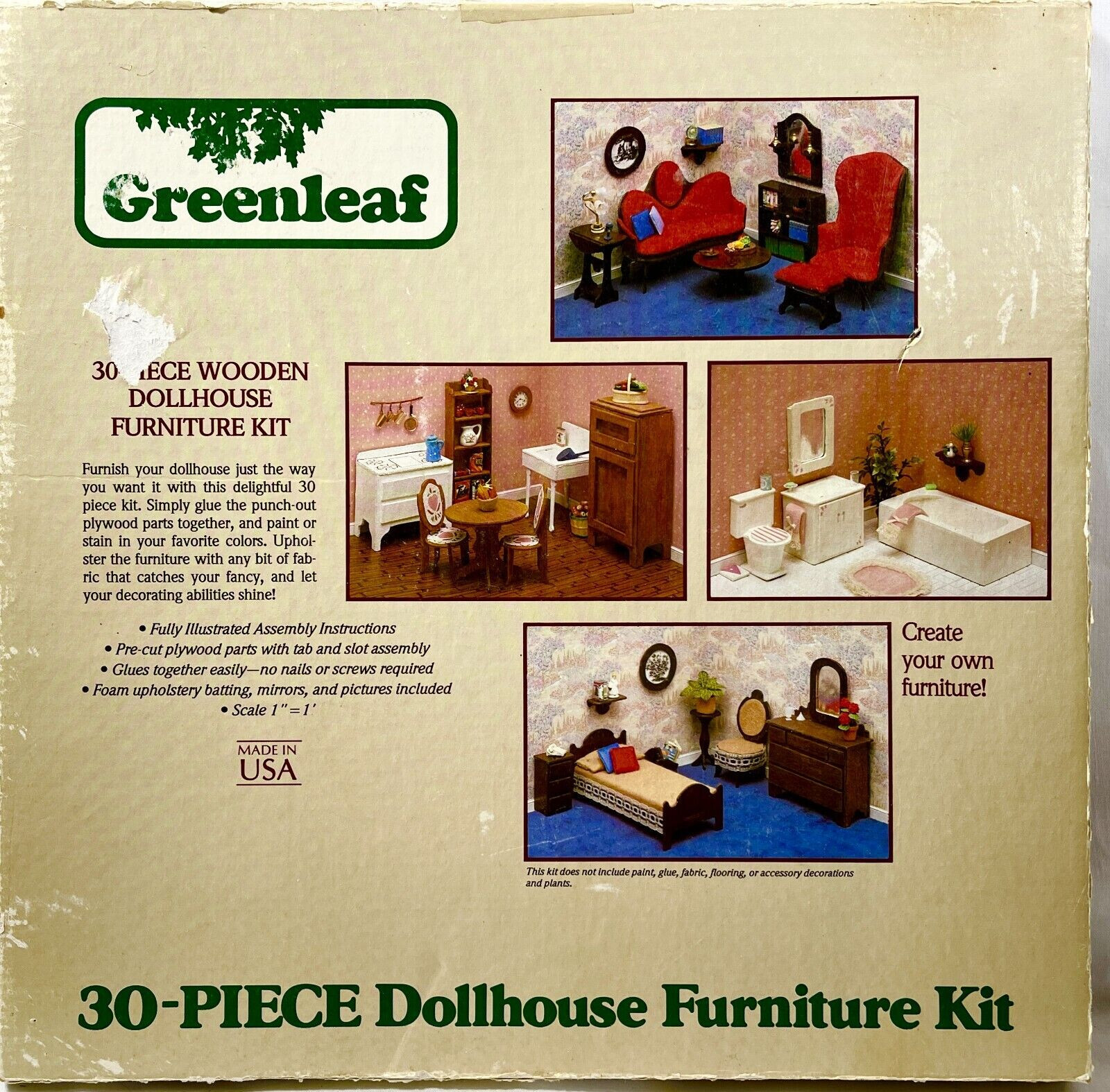 1987 Greenleaf 30 Piece Wooden Dollhouse Furniture Kit 9030 112 4
