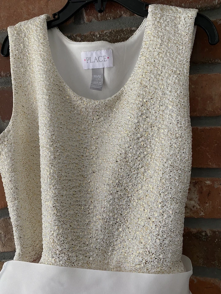 Lugar Niños Niñas Blanco Rosa Dorado Rayas Brillante Primavera Fiesta Talla L 10/12 Foto 3 de 4