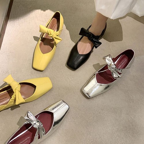 Womens Square Toe Real Leather Bowknot Mid Hidden Wedge Heel Shoes Spring Summer - Picture 6 of 19