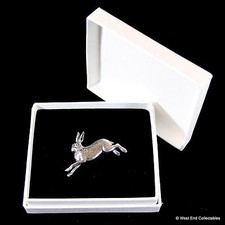 Leaping Hare Rabbit Pewter Pin Brooch in Gift Box - Handcrafted Bunny Present