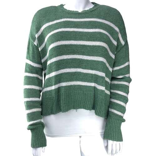 C&C California Womens Size L Sweater Slouchy Green White Stripe Boho Casual - Picture 11 of 14