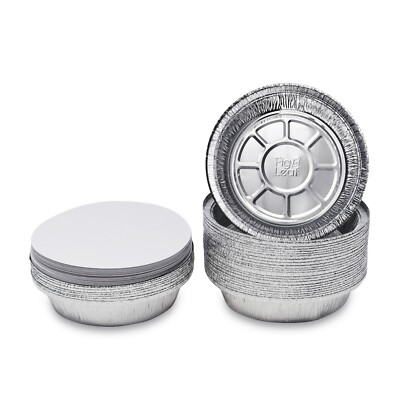Fig & Leaf (60 Pack) Premium 7-Inch Round Foil Pans with Board LIDS