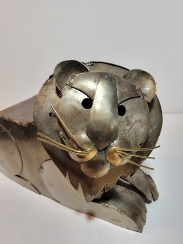 Folk Art Metal Lion Figurine Vintage Wildlife Decor Handmade Sculpture Mexico - Picture 9 of 12