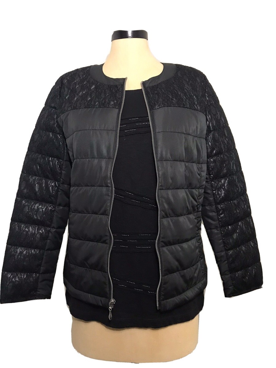 LOT CHICOS MOTO Collarless Quilted Lace Puffer Jacket ZENERGY